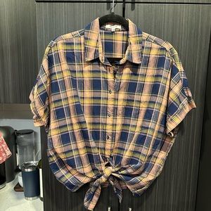 Madewell Tie-Front Cropped Button Down Plaid Size Medium
